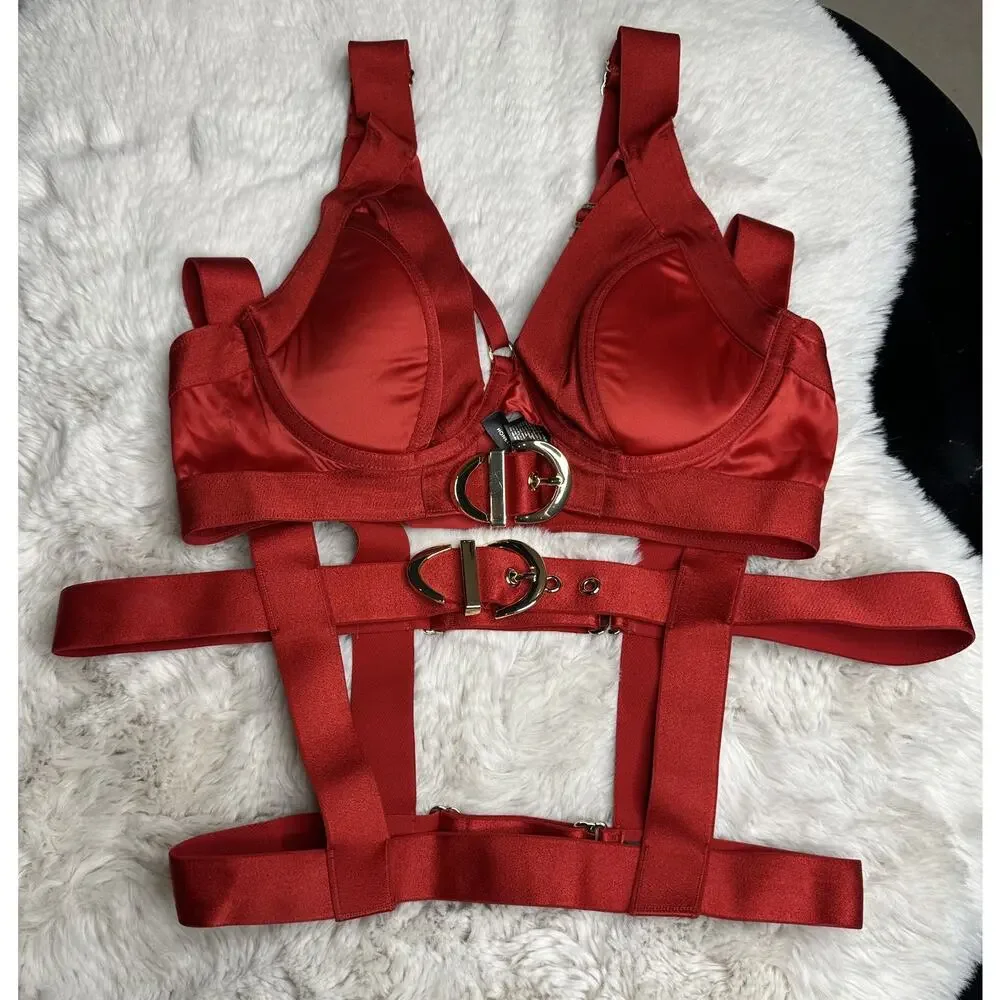 Honey Birdette GIA❤️ Red Gold Buckle Bra 34B + Harness